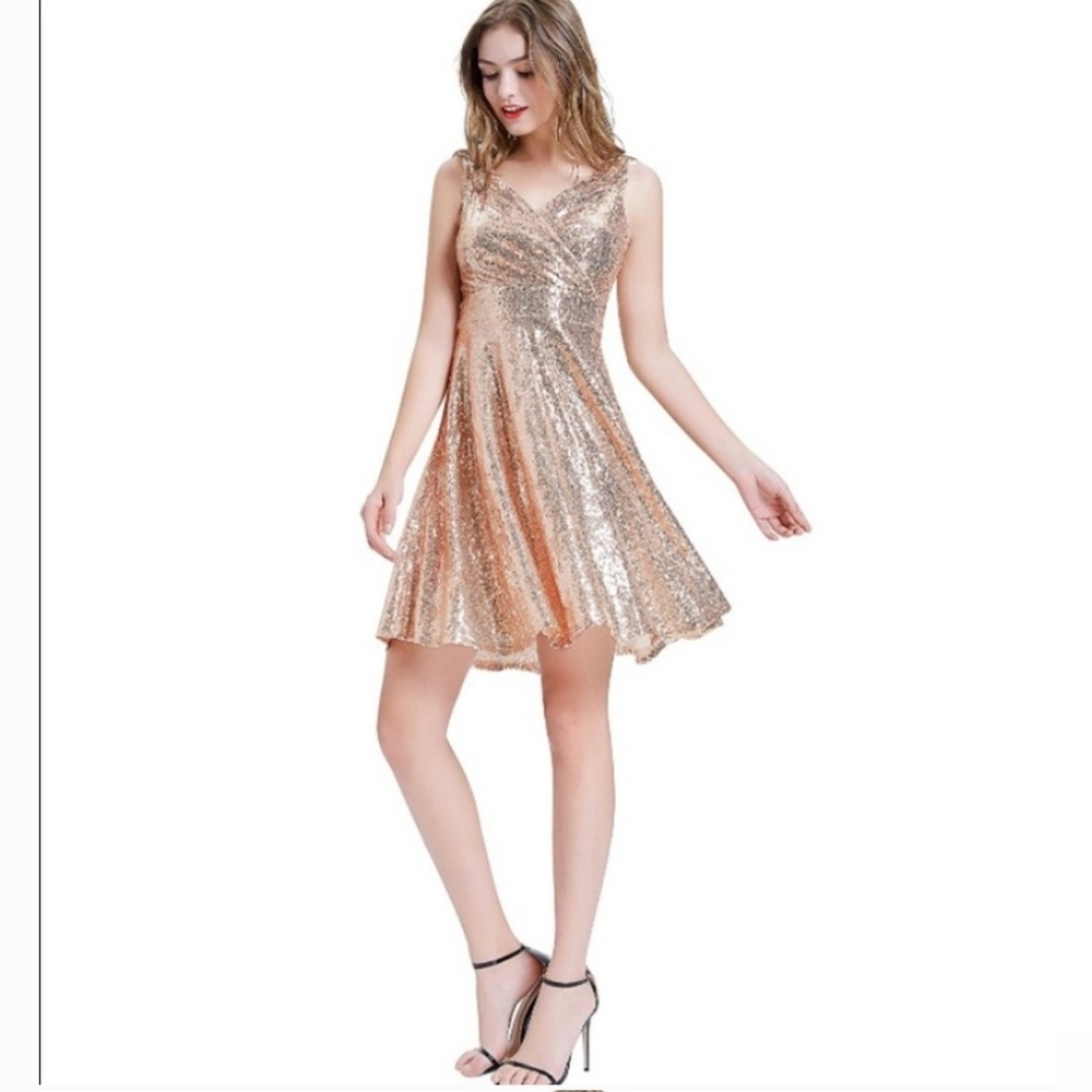 Rose Gold Sequin Tank Dress, Size 14
